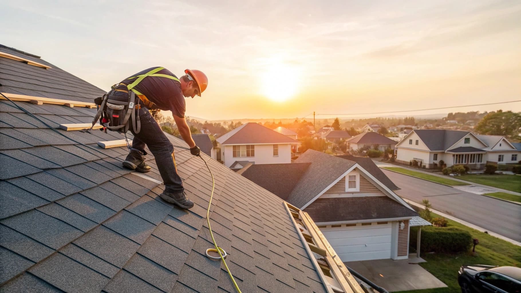 Roofer professional at work